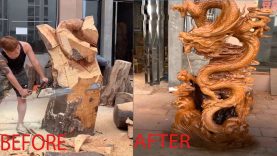 Amazing Fastest Skill Wood Carving With Chainsaw Pinnacle of wood sculpture art Woodworking