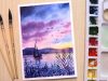 Watercolor painting of beautiful seascape with boat easy
