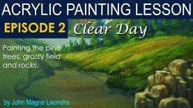 Acrylic Landscape Painting Tutorial Clear Day Episode 2 Forest Trees Grassy Fields and Rocks