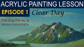 Acrylic Landscape Painting Tutorial How to Paint Sky Clouds and Snowy Mountain Clear Day Ep.1