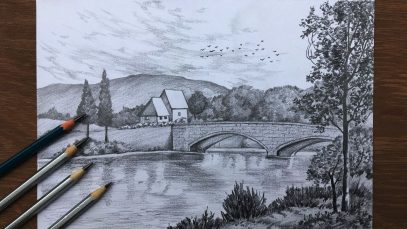 How to draw and shade a scenery drawing with pencil pencil sketch landscape drawing