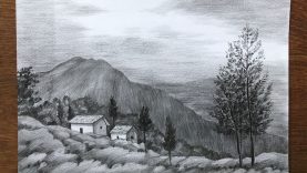 Mountain scenery drawing in pencil easy pencil sketch for beginners draw and shade a scenery