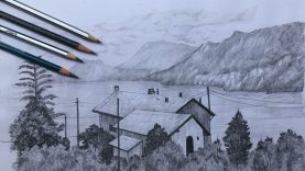 Simple landscape drawing for beginners pencil sketch scenery drawing
