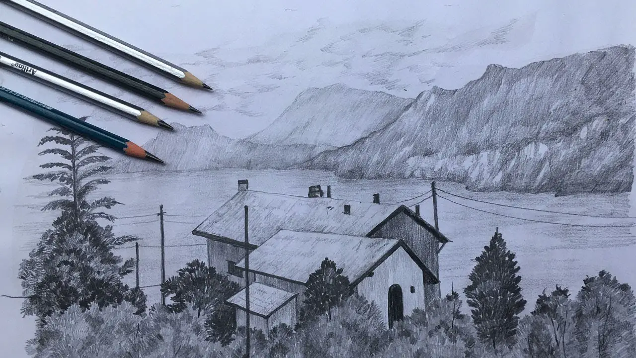 How to draw beautiful pencil drawing / easy scenery drawing / nature  scenery drawing - Yo… | Landscape pencil drawings, Easy drawings, Pencil  drawings for beginners