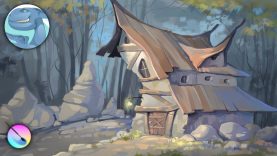 Forest house. Krita digital painting. Time lapse video