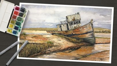 Line and Wash PEN AND INK and WATERCOLOR Old Boat