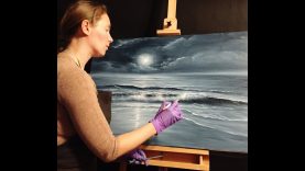 Oil Painting Time lapse Full Moon Ocean Scene All Alone with the Memories