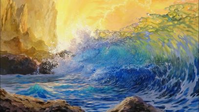 Painting A Crashing Ocean Wave Sunset Scene With Translucent Water
