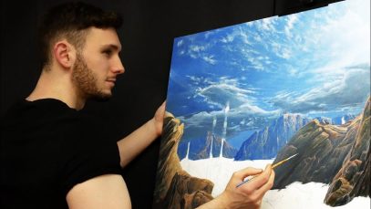 Painting Realistic Distant Mountains and Rocks Real Time Acrylic Painting Tutorial