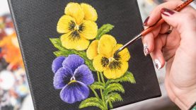 Three Pansy Flowers Acrylic painting Homemade Illustration 4k