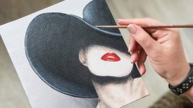 Mysterious Girl in a Big Black Hat Acrylic painting Homemade Illustration 4k