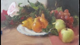 Oil painting. Still life pears apples etc