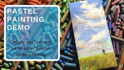 Blue sky pastel painting demonstration Brusho Underpainting
