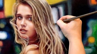 PHOTOREALISTIC OIL PAINTING TIME LAPSE ✦ PORTRAIT ART VIDEO Woman with City Bokeh Background