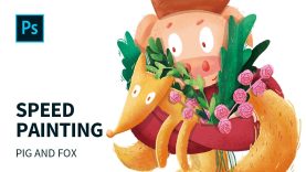 Photoshop digital illustration speed painting pig and fox