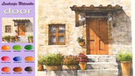 Basic Landscape Watercolor Door sketch amp cloloring Arches rough NAMIL ART