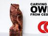Carving an Owl from Cedar Wood Art Sculpture
