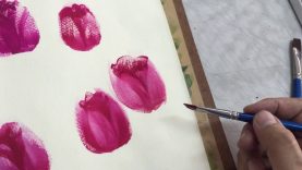 Tulip in watercolor painting Dry on Dry Technique by TeacherBee