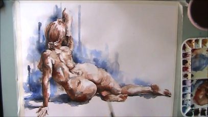 Holbein Artists39 Watercolour Demo Speed Painting Reclining Nude figure by NIKI KOEPPL