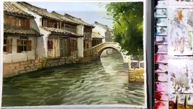 Watercolor Landscape Painting Zhouzhuang Water Town