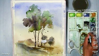 Watercolor Loose Style Tree Painting step by step