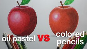 Oil Pastel vs Colored Pencil Apple Drawing