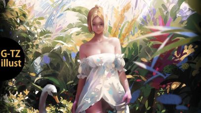 Digital painting the girl in the sunshine Swan