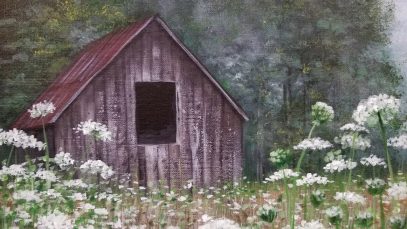 Rustic Barn in Wildflowers Landscape Acrylic Painting Tutorial LIVE