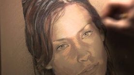 Time Lapse painting of Evangeline Lilly in acrylic paint and colored pencil