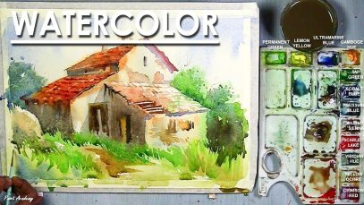 Watercolor House Landscape Painting step by step