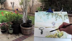 backyard plein air painting in watercolor 03102019