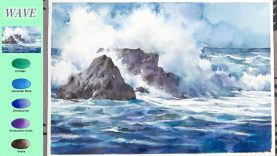Without Sketch Landscape Watercolor Wave color mixing Arches NAMIL ART