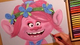 Drawing Poppy Cartoon Character from Trolls Cartoon. Soft Pastel