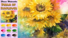 Dream of sunflower drawing flower watercolors wet in wet. Arches NAMIL