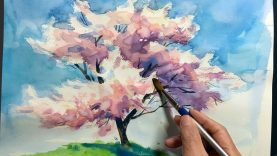 Eng sub Watercolor Tree Painting easy tutorial 4