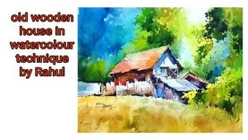 Old wooden house in watercolour technique step by stepby Rahulthanks