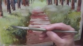Painting a green lawn texture in watercolor using masking fluid