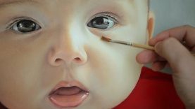Photorealistic Portrait Painting oil painting of baby face by