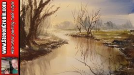 Watercolour painting demo of a simple river scene