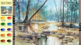 Without Sketch Landscape Watercolor Quiet Forest color mixing Arches