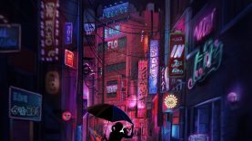 Japanese City at Night Drawing Procreate time lapse painting