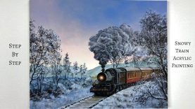 Snowy Train STEP by STEP Acrylic Painting ColorByFeliks