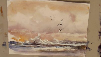 Watercolor painting of the sea