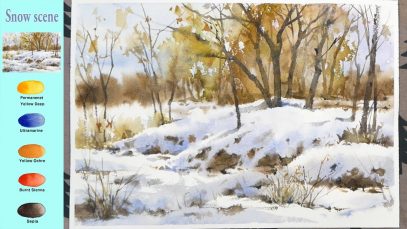 Without Sketch Landscape Watercolor Snow scene color mixing ArchesNAMIL