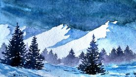 Snowy Blue Mountains with Watercolor paint with david