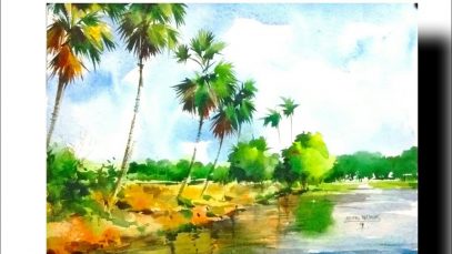 Beautiful Landscape in watercolourby Rahulinspire from my guru Milind mulick