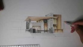 Drawing Modern House with Watercolor Pencil