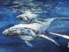 Watercolor Painting Lovely Mother and Baby Whale
