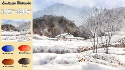 Basic Landscape Watercolor Snowy scenery wet in wet Arches rough NAMIL ART