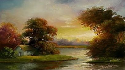 Gouache Painting Sunrise Landscape By Yasser Fayad